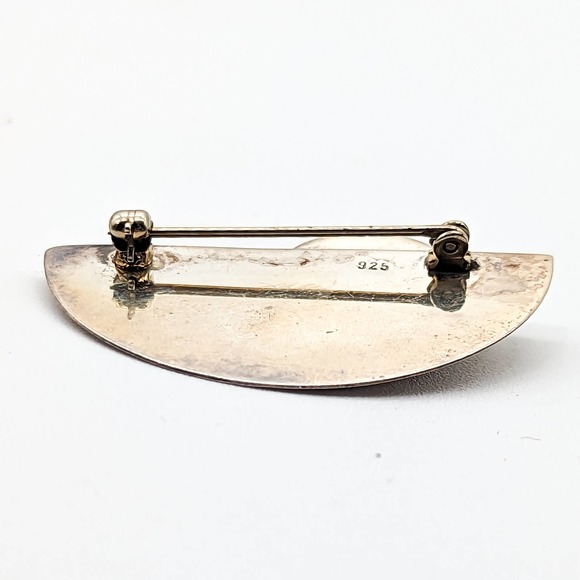 Hand Wrought Sterling Silver Modernist Half Circle Brooch with Hematite Stone - Picture 10 of 11